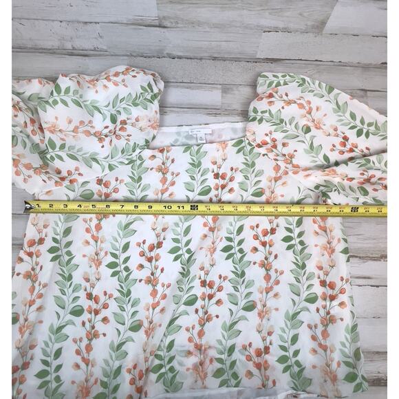 Cato Women Size XL Cream Peach Green Floral Square Neck Blouse Top Cottage Fairy - Picture 7 of 8